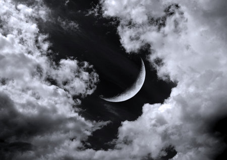 The moon in the night skyの写真素材
