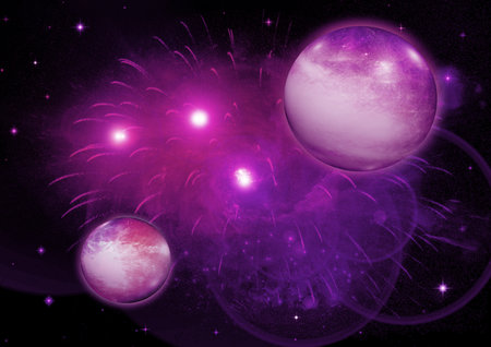 Stars of a planet and galaxy in a free spaceの写真素材