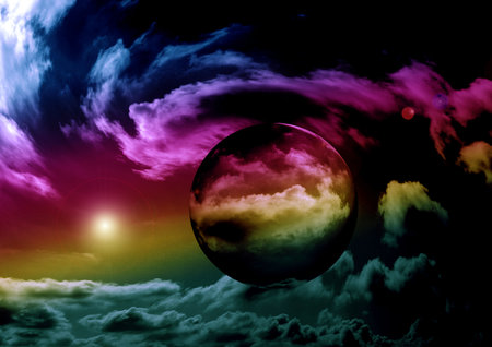 Stars of a planet and galaxy in a free spaceの写真素材