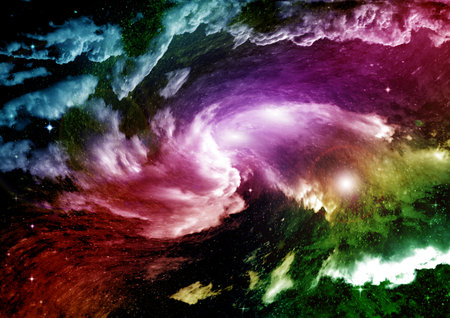Stars of a planet and galaxy in a free spaceの写真素材