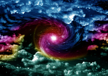 Stars of a planet and galaxy in a free spaceの写真素材