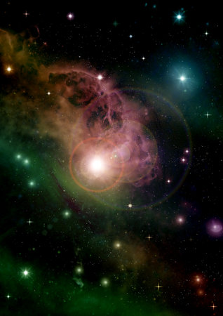 Stars of a planet and galaxy in a free spaceの写真素材