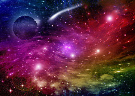 Stars of a planet and galaxy in a free spaceの写真素材