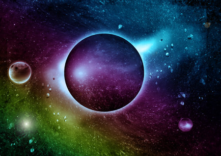 Stars of a planet and galaxy in a free spaceの写真素材