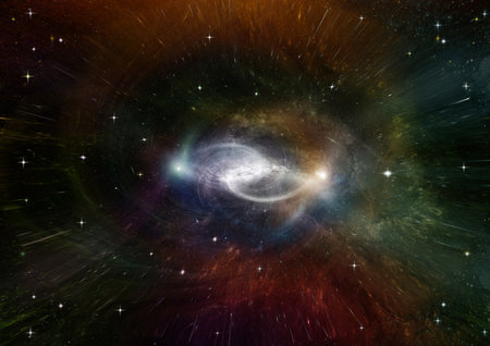 Stars of a planet and galaxy in a free spaceの写真素材