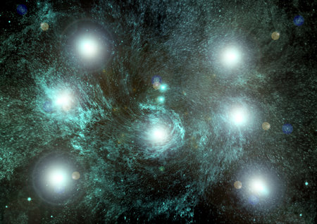 Stars of a planet and galaxy in a free spaceの写真素材