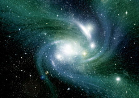 Stars of a planet and galaxy in a free spaceの写真素材