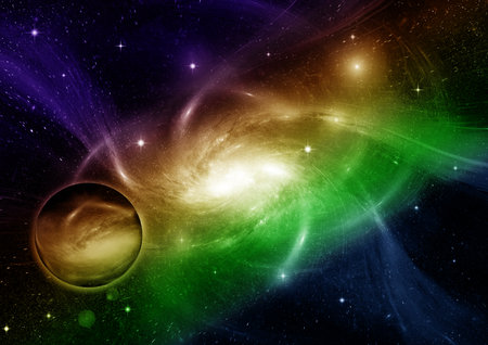 Stars of a planet and galaxy in a free spaceの写真素材