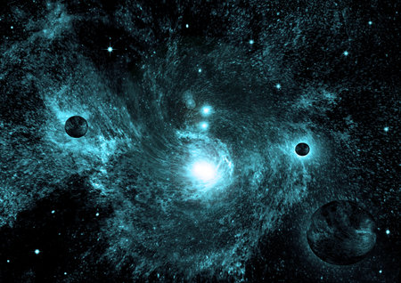 Stars, dust and gas nebula in a far galaxyの写真素材