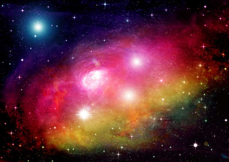 Stars of a planet and galaxy in a free space 3D renderingの写真素材