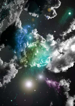 Stars of a planet and galaxy in a free spaceの写真素材