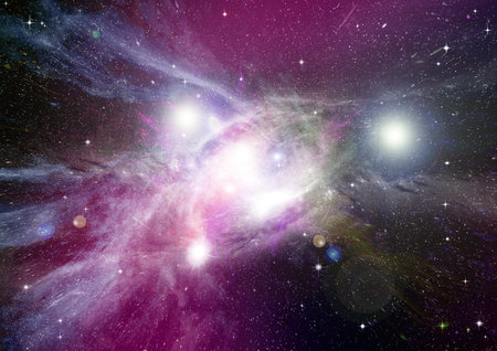 Stars of a planet and galaxy in a free spaceの写真素材
