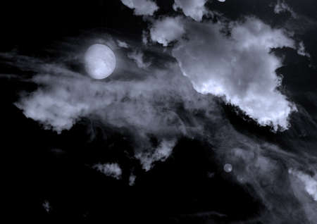 The moon in the night sky in clouds 3D illustrationの写真素材