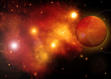 Stars of a planet and galaxy in a free spaceの写真素材