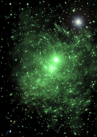 Stars of a planet and galaxy in a free space  3D renderingの写真素材