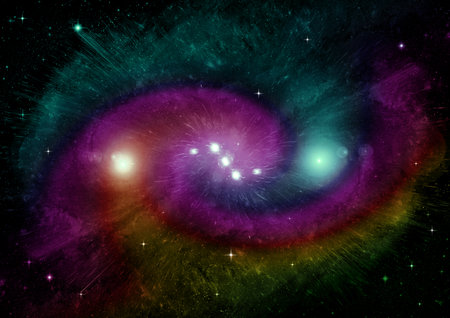Stars of a planet and galaxy in a free spaceの写真素材