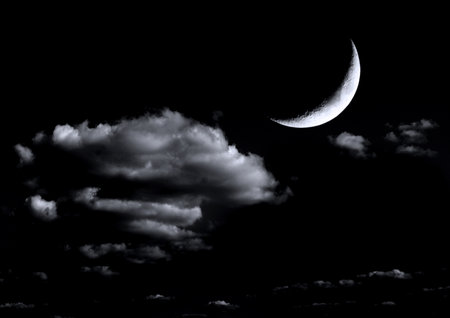 The moon in the night skyの写真素材