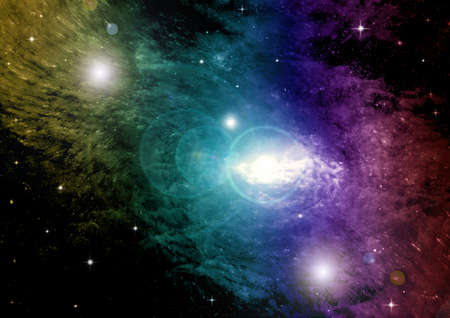 Stars of a planet and galaxy in a free space. 3D renderingの写真素材