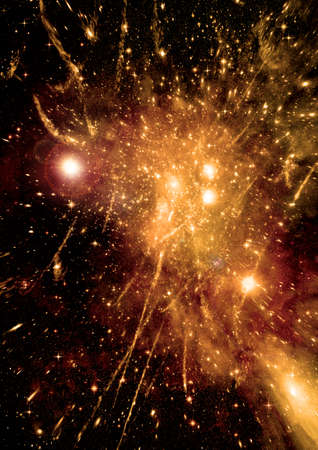Stars of a planet and galaxy in a free space. 3D renderingの写真素材