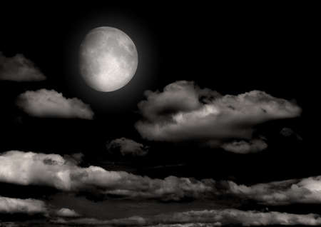 The moon in the night sky in clouds 3D illustrationの写真素材