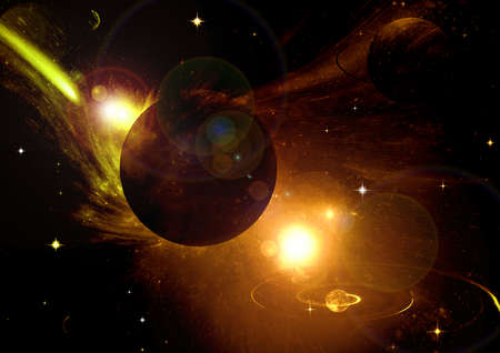 Stars of a planet and galaxy in a free spaceの写真素材