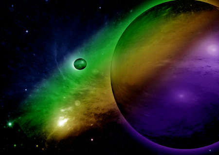 Stars of a planet and galaxy in a free spaceの写真素材