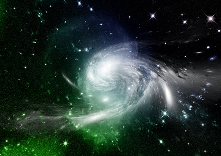 Stars of a planet and galaxy in a free spaceの写真素材