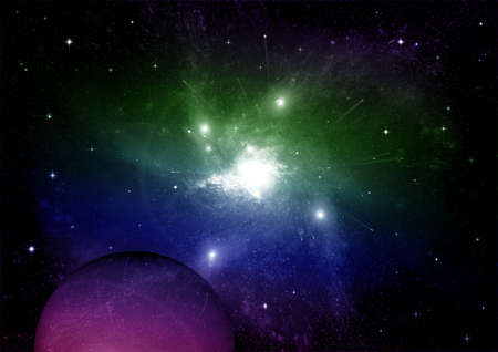 Stars of a planet and galaxy in a free spaceの写真素材