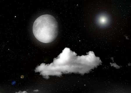 The moon in the night sky in clouds 3D illustrationの写真素材
