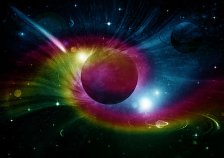 Stars of a planet and galaxy in a free spaceの写真素材