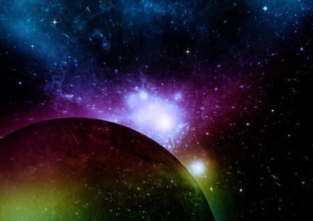 Stars of a planet and galaxy in a free spaceの写真素材
