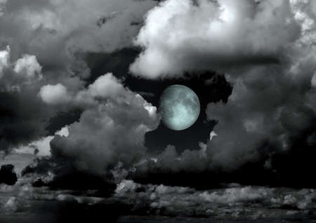 The moon in the night sky in clouds 3D illustrationの写真素材