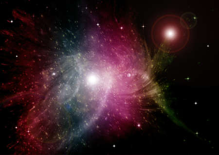 Stars of a planet and galaxy in a free space. 3D renderingの写真素材