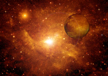 Stars of a planet and galaxy in a free spaceの写真素材