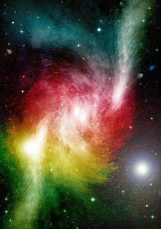 Stars of a planet and galaxy in a free spaceの写真素材