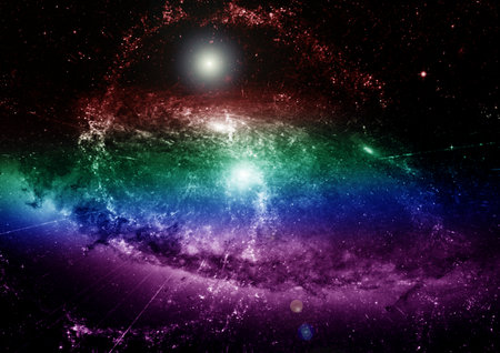Stars of a planet and galaxy in a free spaceの写真素材