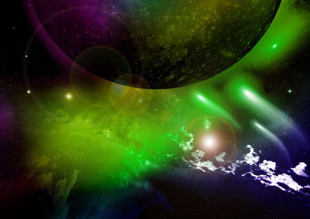 Stars of a planet and galaxy in a free spaceの写真素材