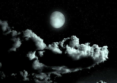 The moon in the night sky in clouds 3D illustrationの写真素材