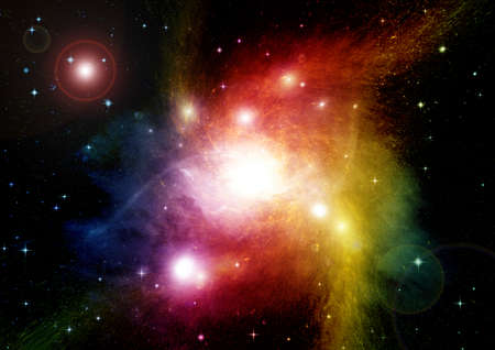 Stars of a planet and galaxy in a free space   3D renderingの写真素材