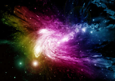Stars of a planet and galaxy in a free space  3D renderingの写真素材