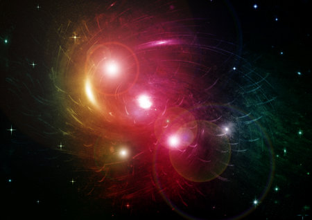 Stars of a planet and galaxy in a free spaceの写真素材