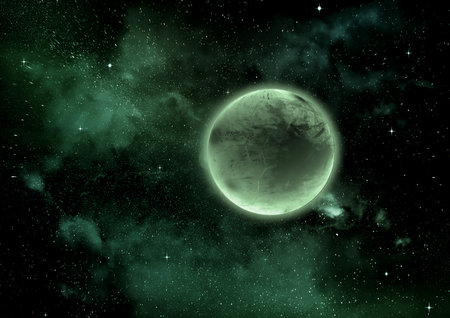 Stars of a planet and galaxy in a free space   3D renderingの写真素材