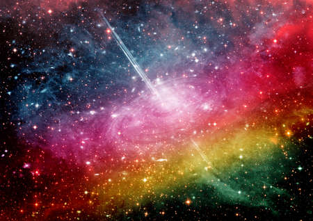 Stars of a planet and galaxy in a free space   3D renderingの写真素材