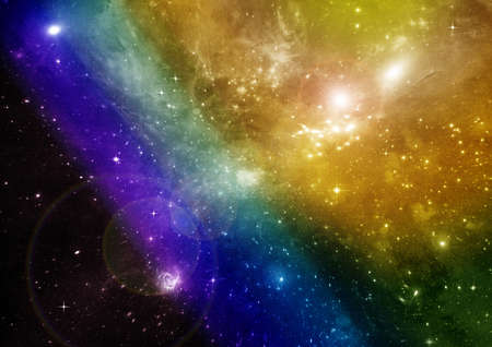 Stars of a planet and galaxy in a free space  3D renderingの写真素材