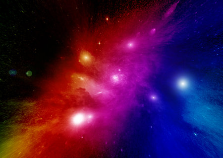 Stars of a planet and galaxy in a free space 3D renderingの写真素材