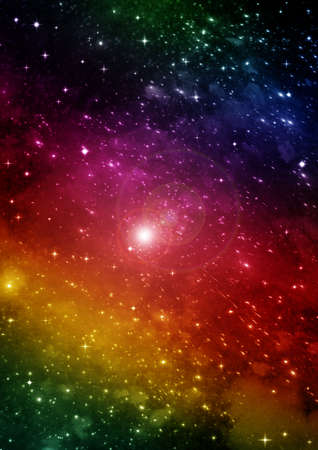 Stars of a planet and galaxy in a free space   3D renderingの写真素材