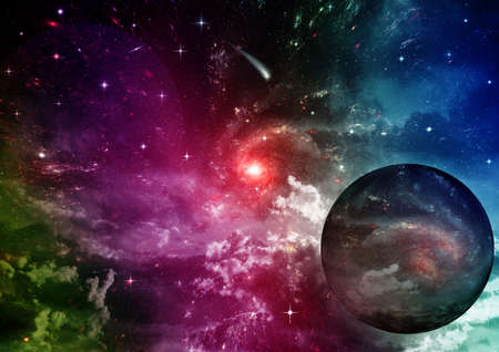 Stars of a planet and galaxy in a free spaceの写真素材