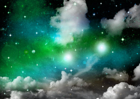 Stars of a planet and galaxy in a free spaceの写真素材