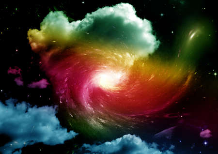 Stars of a planet and galaxy in a free space   3D renderingの写真素材