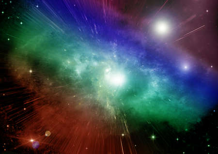 Stars of a planet and galaxy in a free space   3D renderingの写真素材